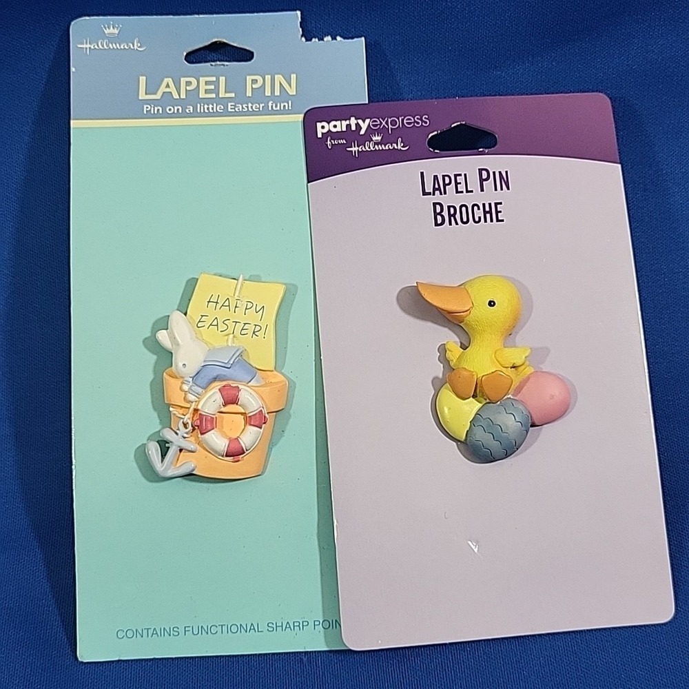 Vintage Hallmark Easter Pins Brooches Lot Of 2 Duckling Bunny‎ Sailor Lapel New